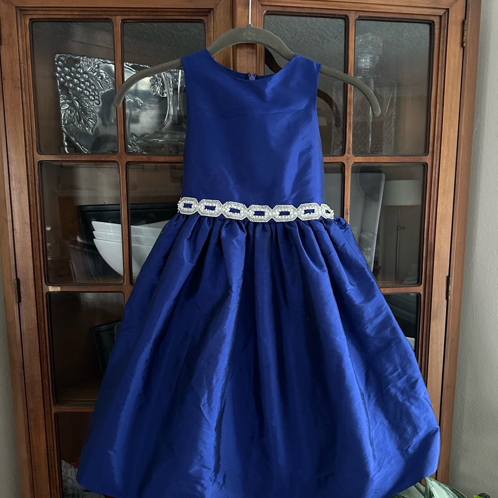 Elegant Blue Kids Dress with Beaded Waist